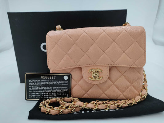 CHANEL CHANEL Mini Matelasse Caviar Skin Pink with Seal No. 8 Shoulder Bag