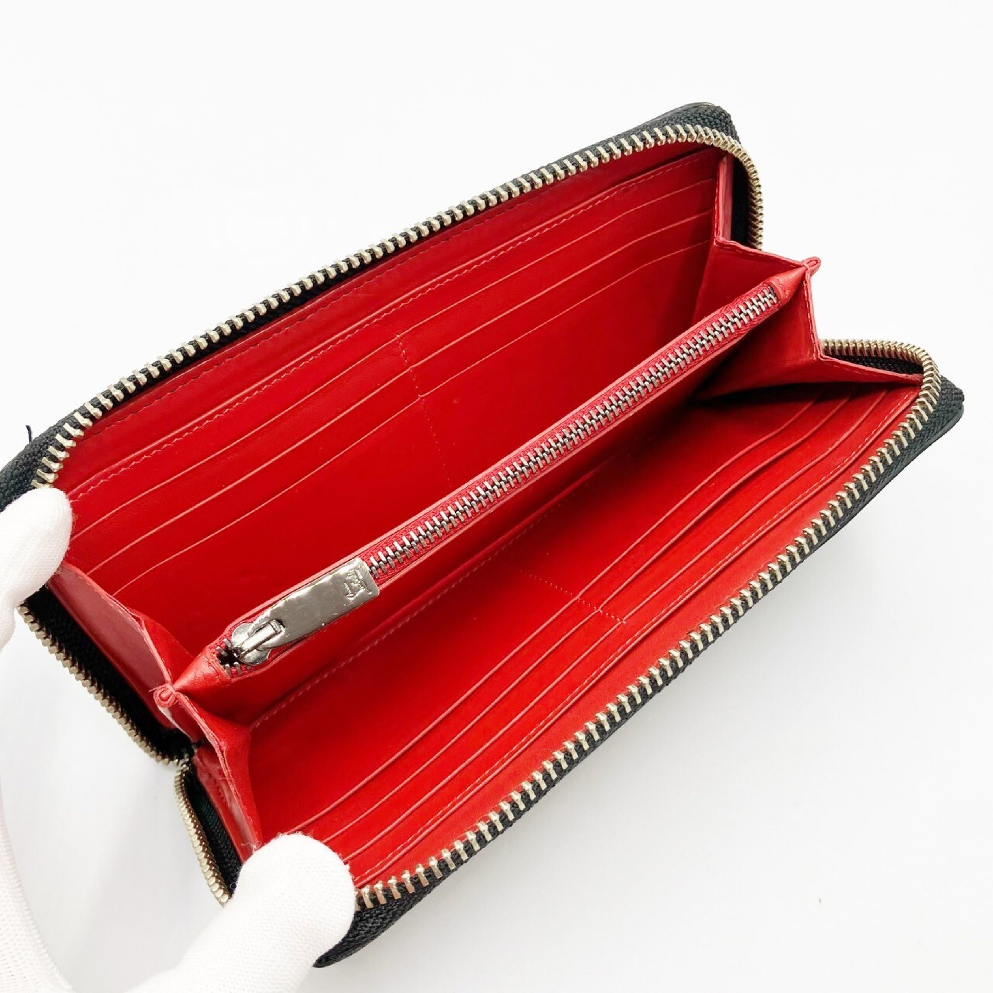 Christian Louboutin Studded Leather Round Zip Long Wallet in Black