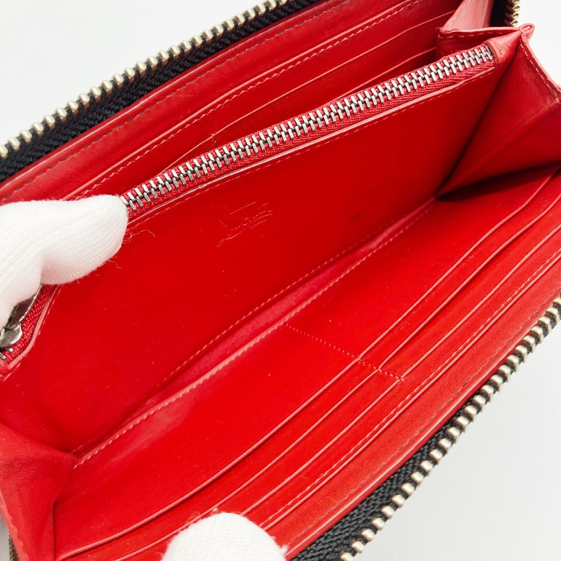Christian Louboutin Studded Leather Round Zip Long Wallet in Black