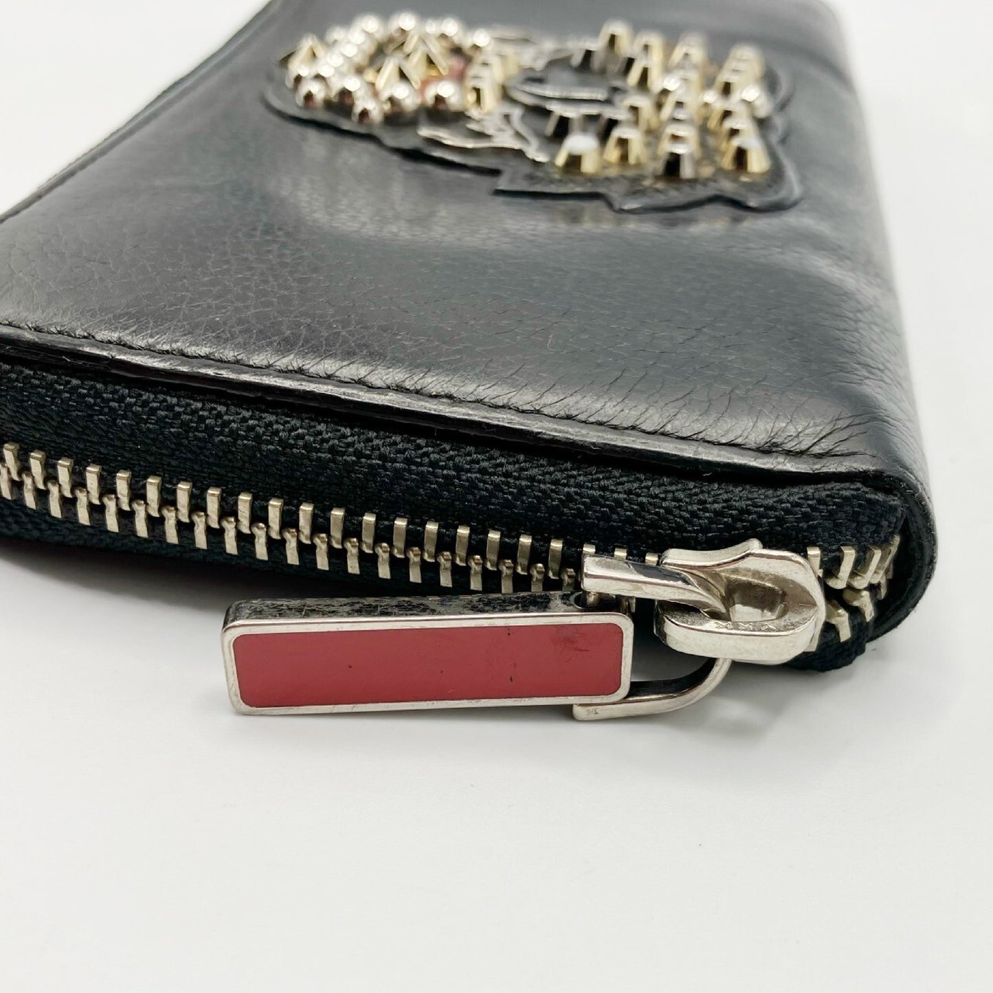 Christian Louboutin Studded Leather Round Zip Long Wallet in Black