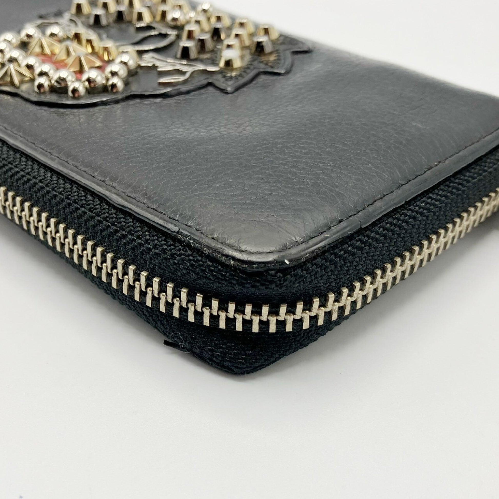 Christian Louboutin Studded Leather Round Zip Long Wallet in Black