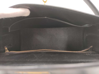 HERMES Kelly 32 Box Calf Leather Black with Storage Bag, Cadena Cloche, and Key, Small Handbag