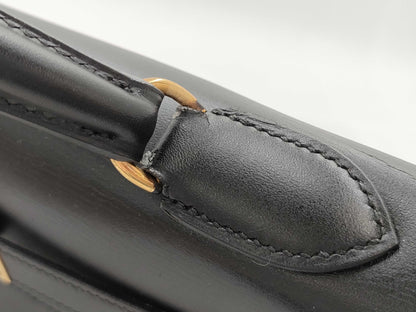 HERMES Kelly 32 Box Calf Leather Black with Storage Bag, Cadena Cloche, and Key, Small Handbag