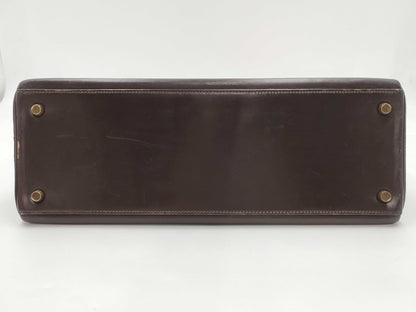 HERMES Kelly 35 Handbag, Inner Stitched Box Calf Leather, Brown, H Stamp