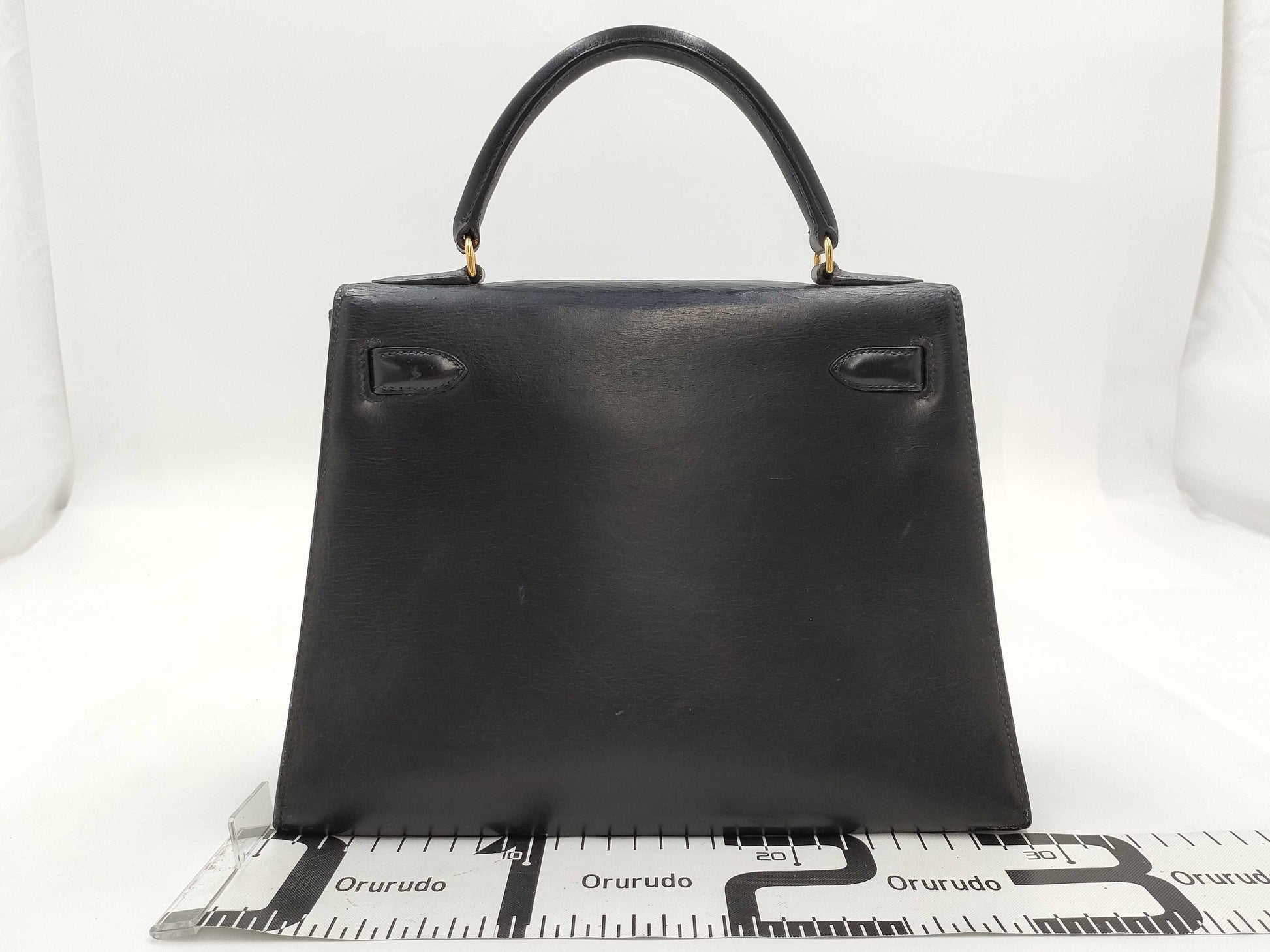 HERMES Kelly 28 Box Calf Black Handbag
