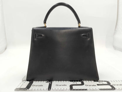 HERMES Kelly 28 Box Calf Black Handbag