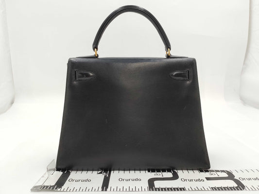 HERMES Kelly 28 Box Calf Black Handbag