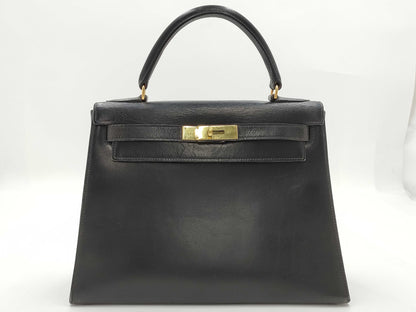 HERMES Kelly 28 Box Calf Black Handbag