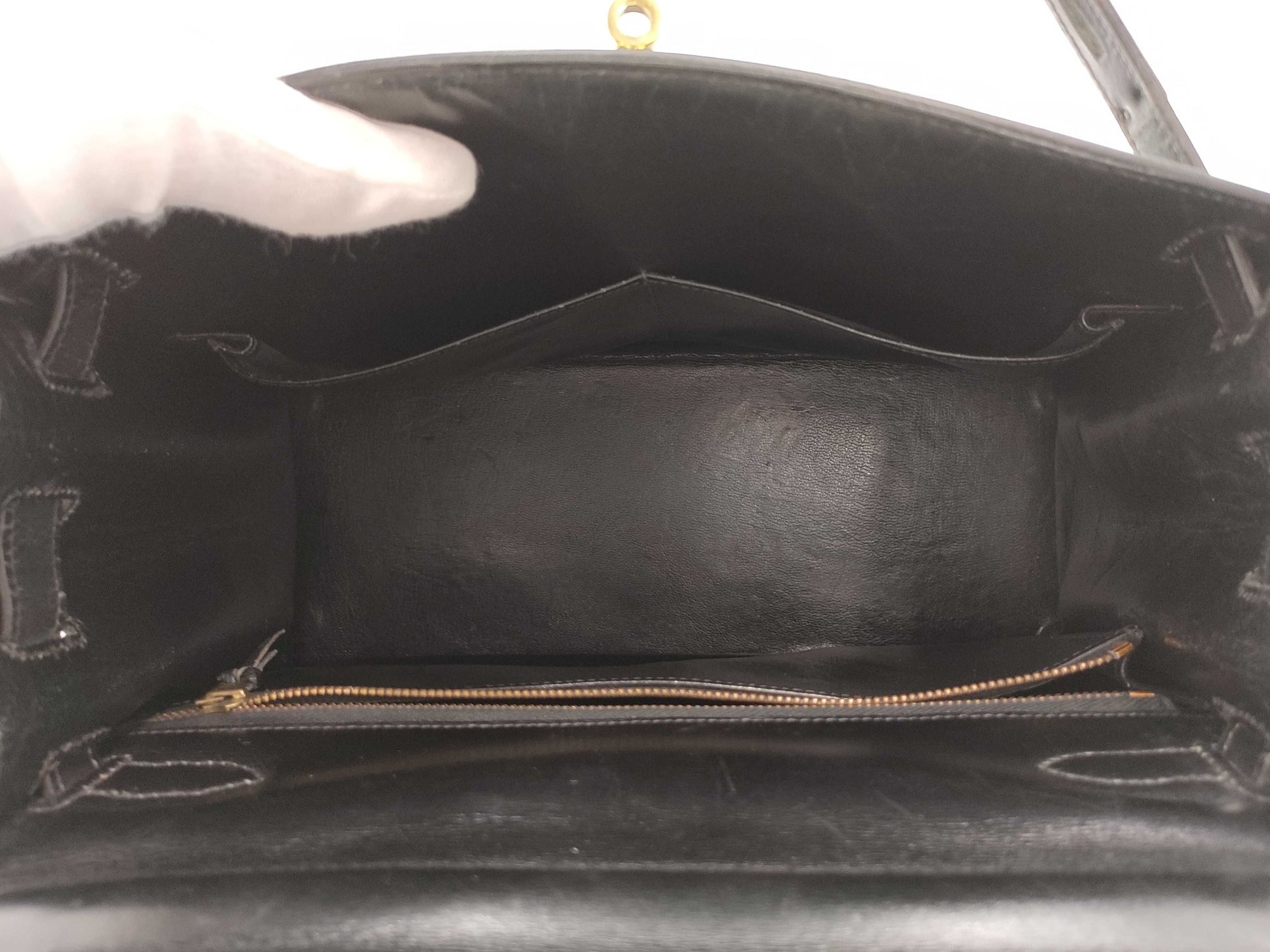 HERMES Kelly 28 Box Calf Black Handbag