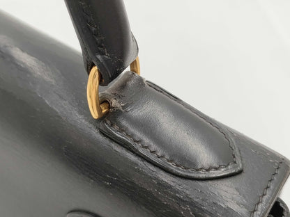 HERMES Kelly 28 Box Calf Black Handbag