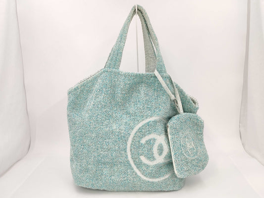 CHANEL Beach Bag Tote with Pouch, Terry Fabric, Coco Mark Tote Bag