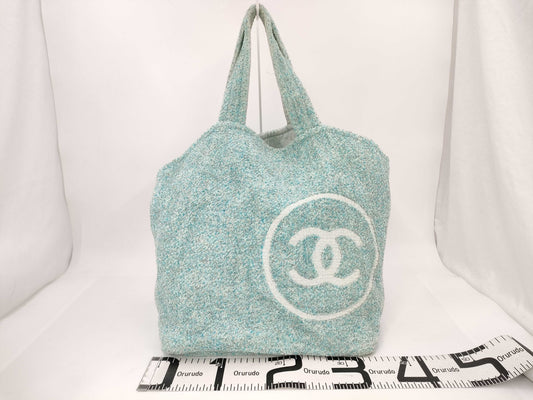 CHANEL Beach Bag Tote with Pouch, Terry Fabric, Coco Mark Tote Bag