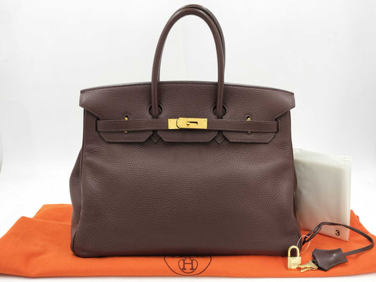 HERMES Birkin 35 Togo Brown with Gold Hardware, H Handbag