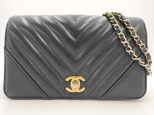 CHANEL V-Stitch Single Flap Double Chain Shoulder Bag with No. 28 Seal
