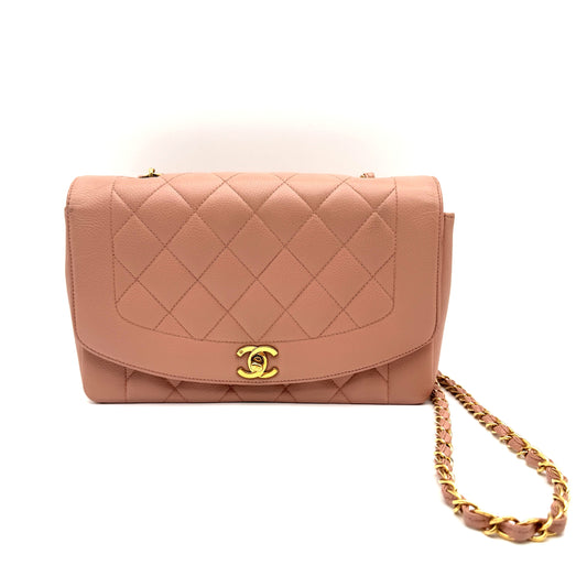 CHANEL Diana Matelasse 25 Chain Caviar Skin Pink Shoulder Bag