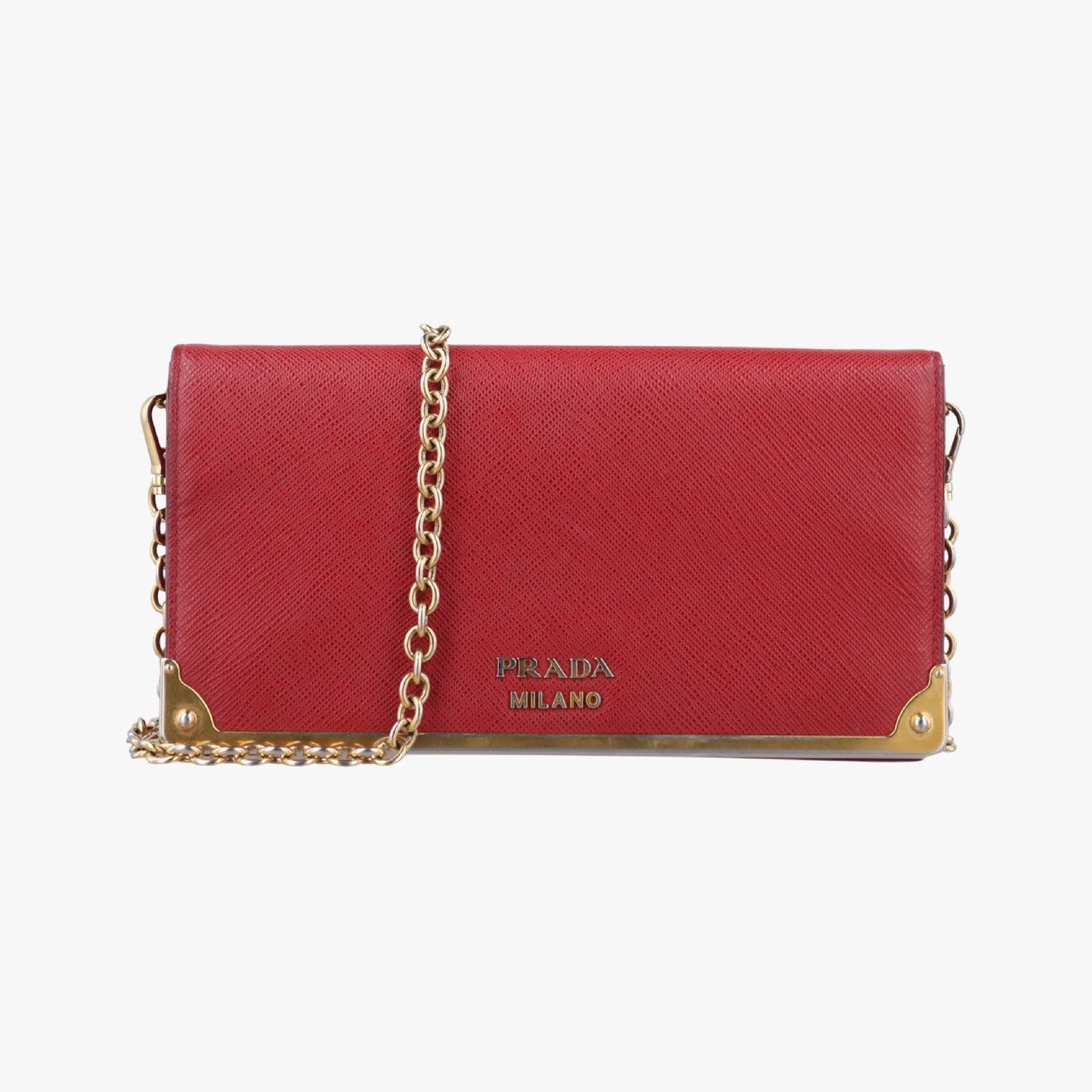 PRADA Metal Wallet with Chain in Red Saffiano Leather 1M144085N Shoulder Bag