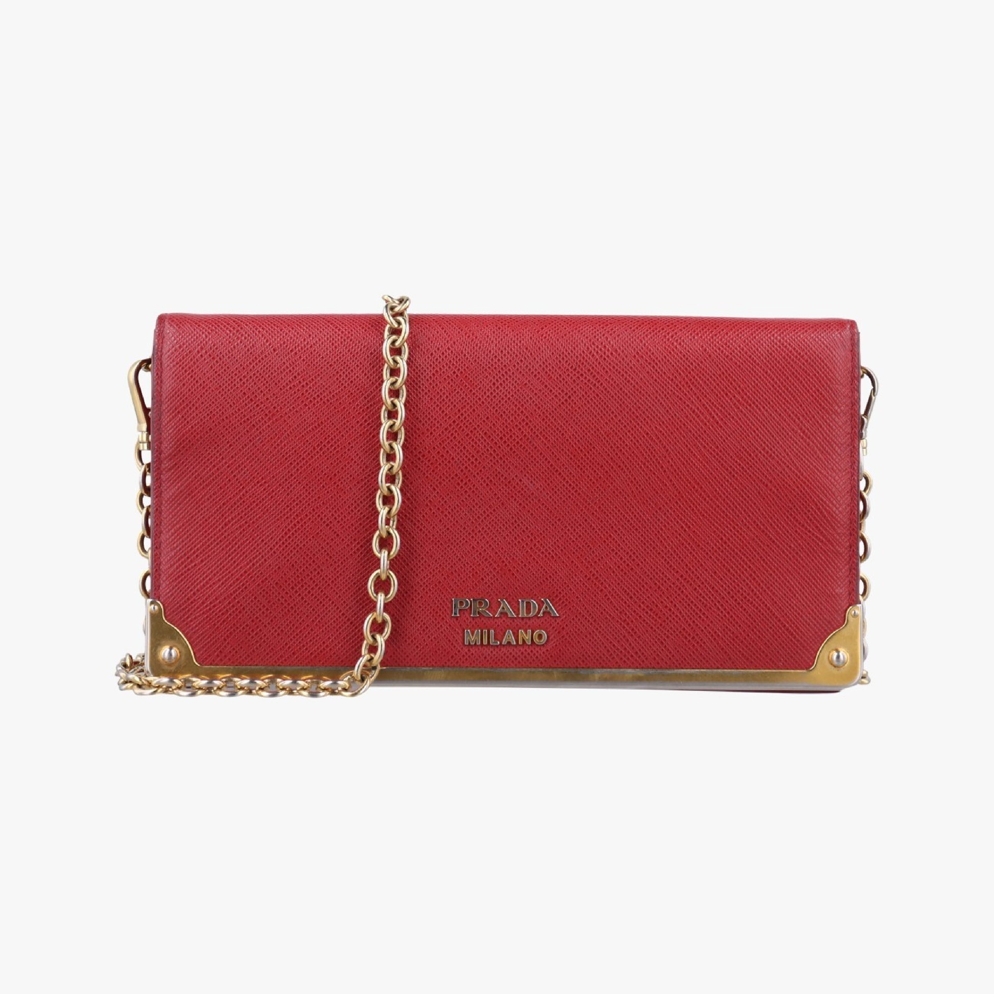 PRADA Metal Wallet with Chain in Red Saffiano Leather 1M144085N Shoulder Bag