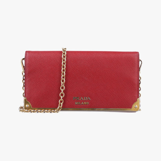 PRADA Metal Wallet with Chain in Red Saffiano Leather 1M144085N Shoulder Bag