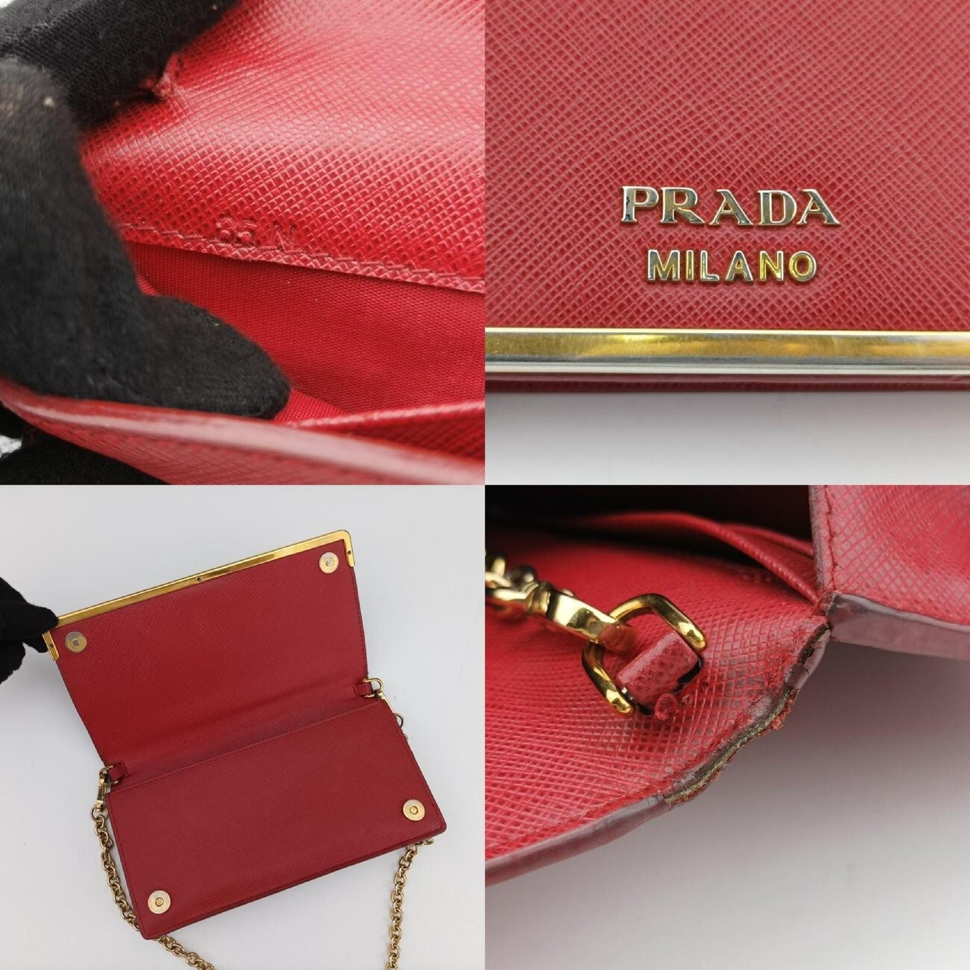 PRADA Metal Wallet with Chain in Red Saffiano Leather 1M144085N Shoulder Bag