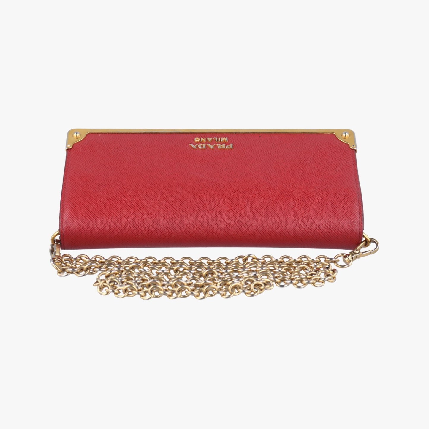 PRADA Metal Wallet with Chain in Red Saffiano Leather 1M144085N Shoulder Bag
