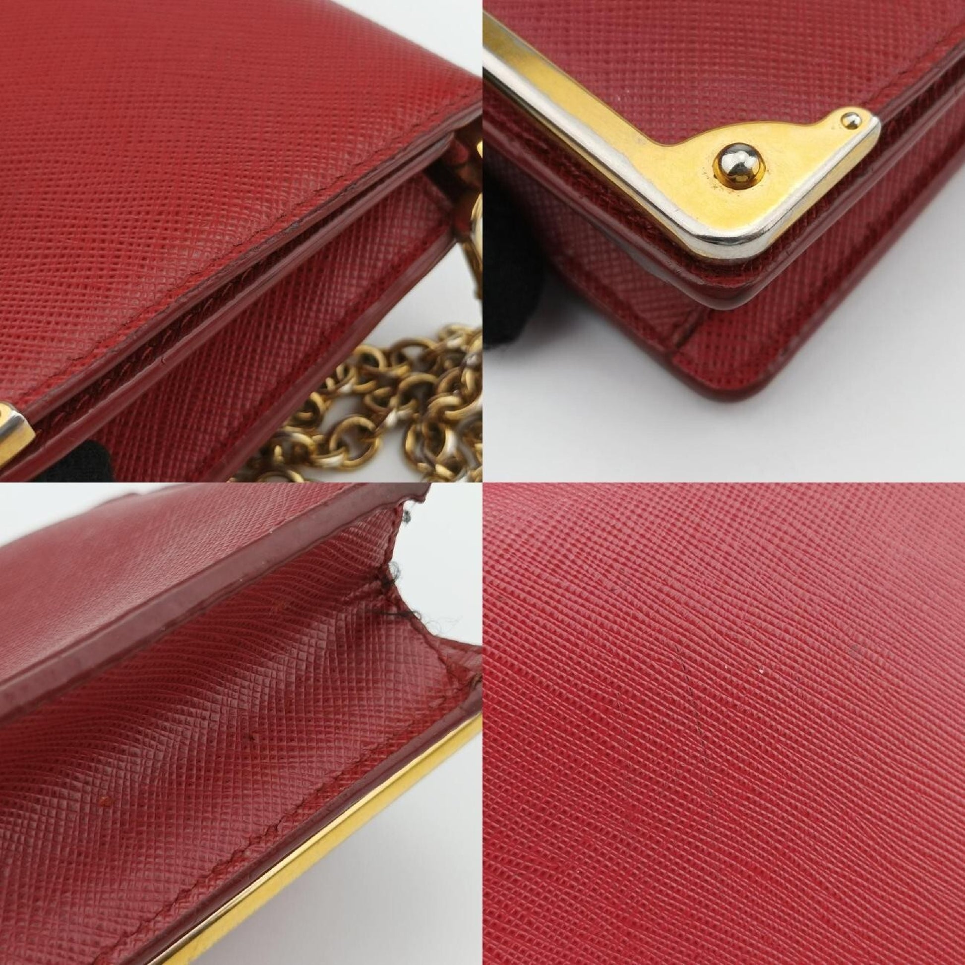 PRADA Metal Wallet with Chain in Red Saffiano Leather 1M144085N Shoulder Bag