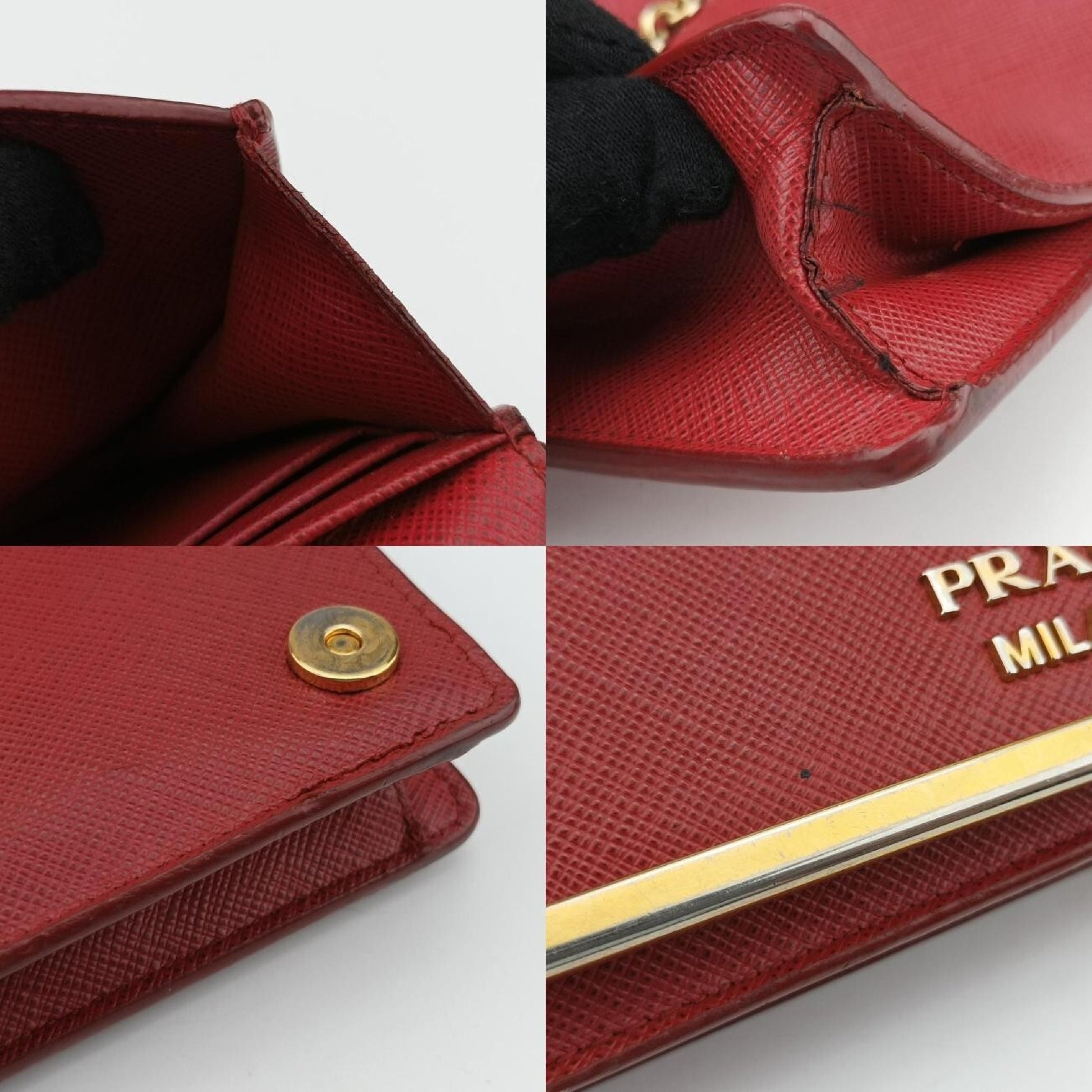 PRADA Metal Wallet with Chain in Red Saffiano Leather 1M144085N Shoulder Bag