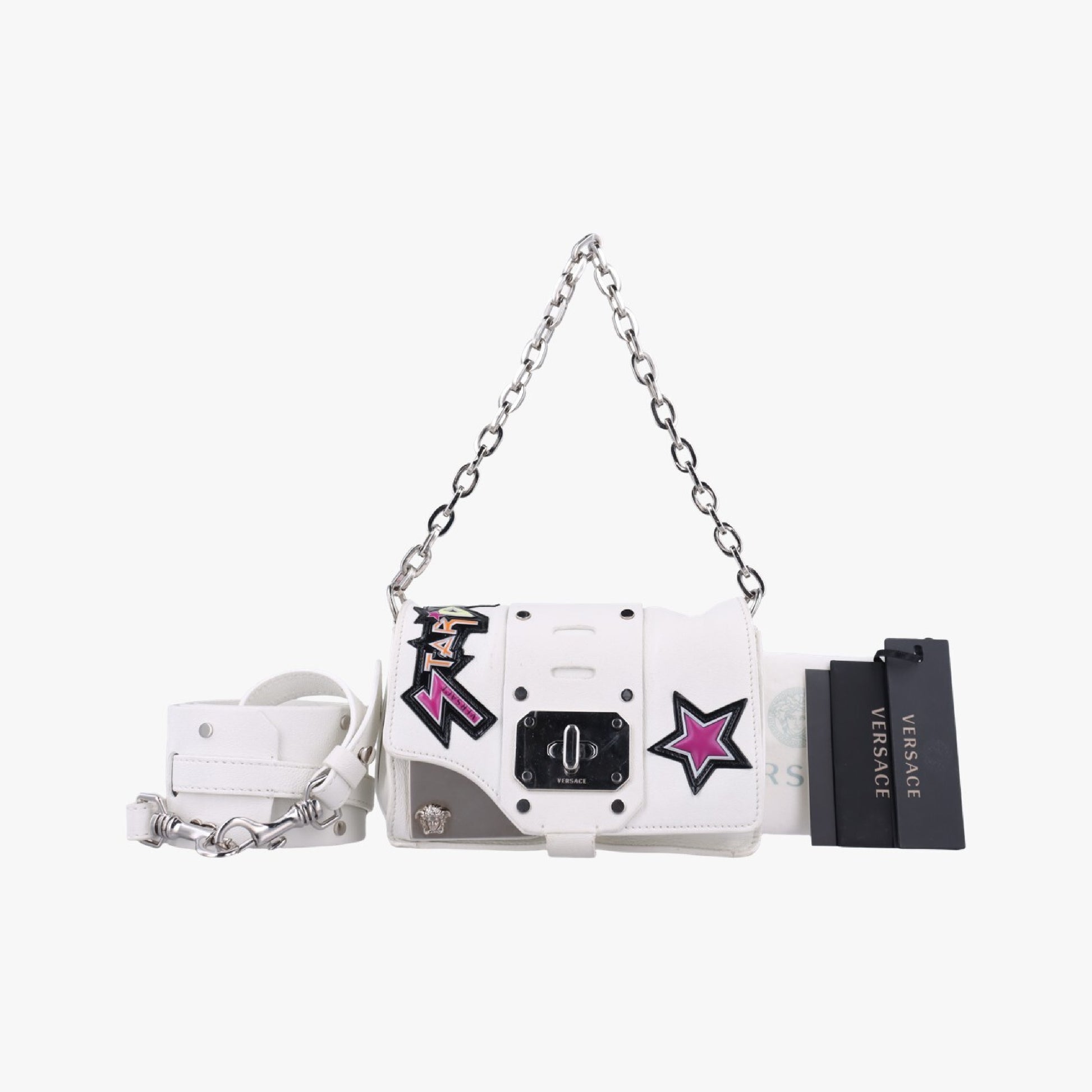 VERSACE Star Print White Leather CLG 938 470 397 187 Shoulder Bag