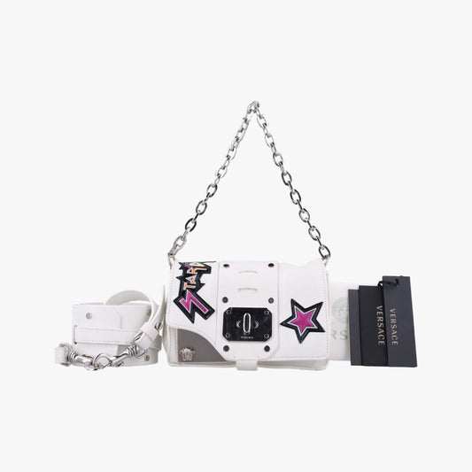 VERSACE Star Print White Leather CLG 938 470 397 187 Shoulder Bag