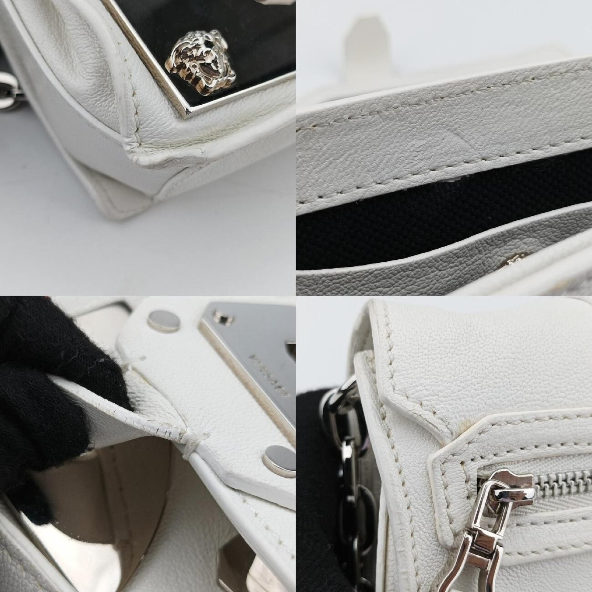 VERSACE Star Print White Leather CLG 938 470 397 187 Shoulder Bag