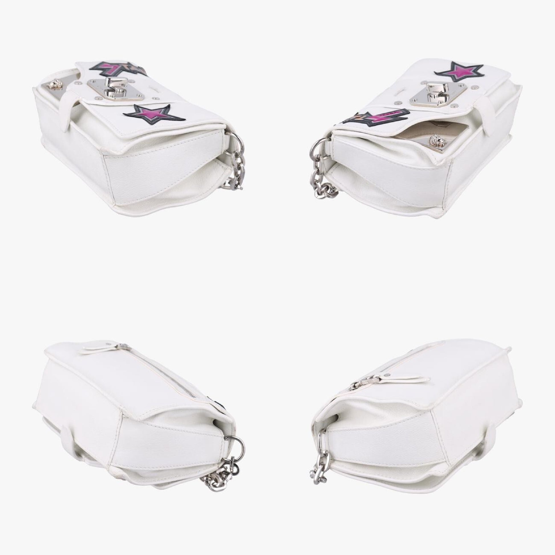 VERSACE Star Print White Leather CLG 938 470 397 187 Shoulder Bag