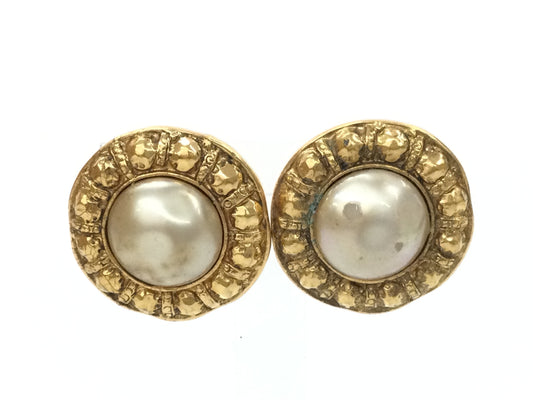 CHANEL Faux Pearl Gold Earrings