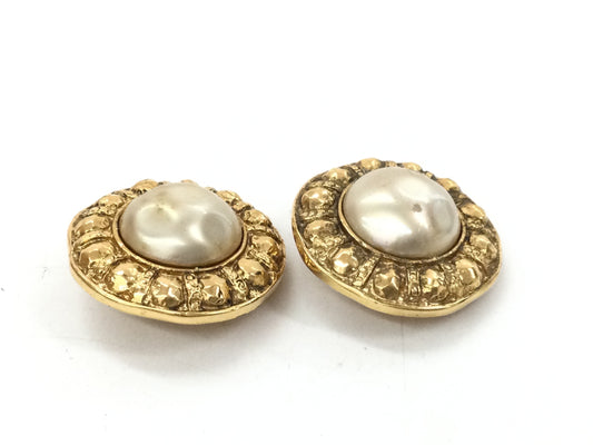 CHANEL Faux Pearl Gold Earrings