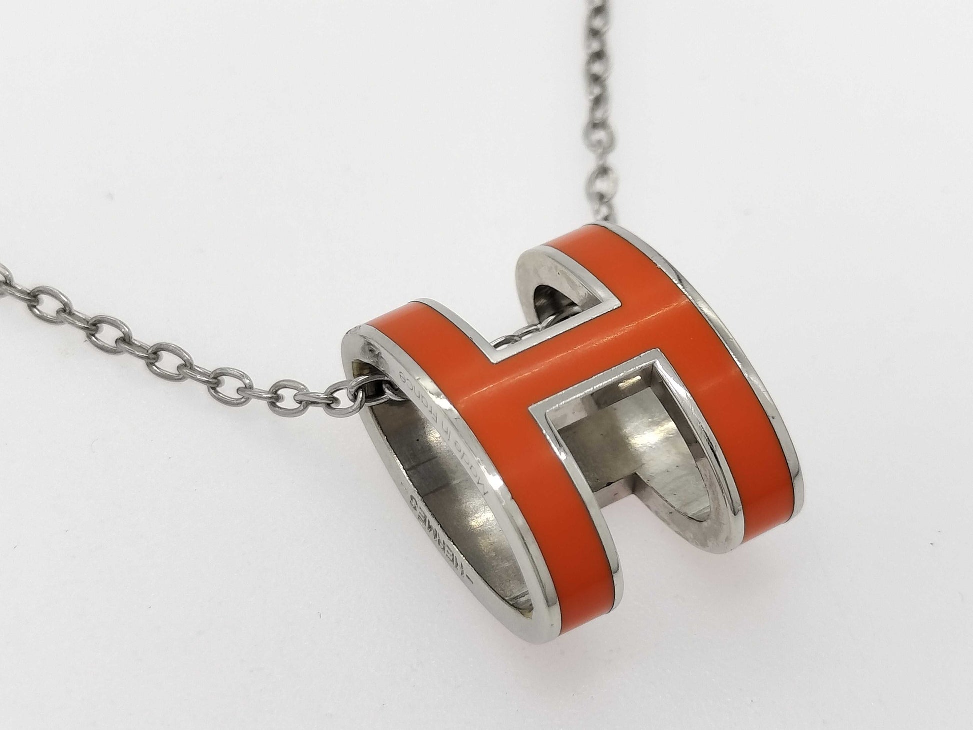 HERMES HERMES Pop Ash H Necklace Orange Silver Necklace