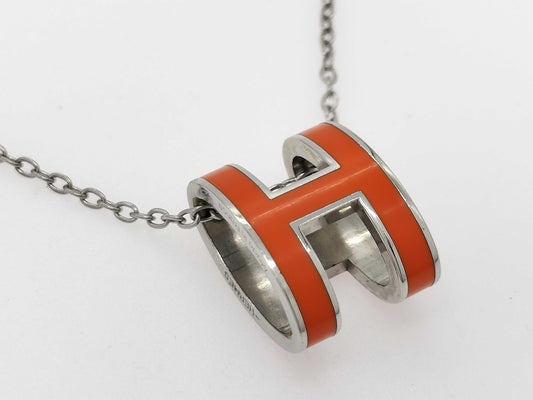 HERMES HERMES Pop Ash H Necklace Orange Silver Necklace