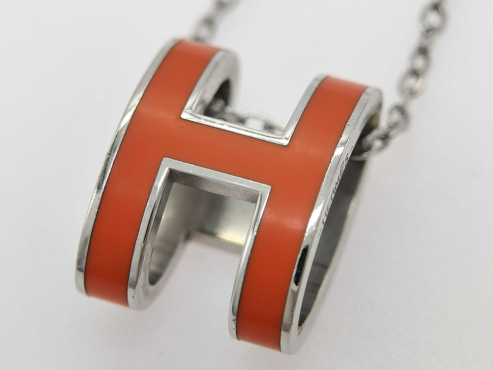 HERMES HERMES Pop Ash H Necklace Orange Silver Necklace