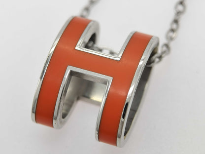 HERMES HERMES Pop Ash H Necklace Orange Silver Necklace