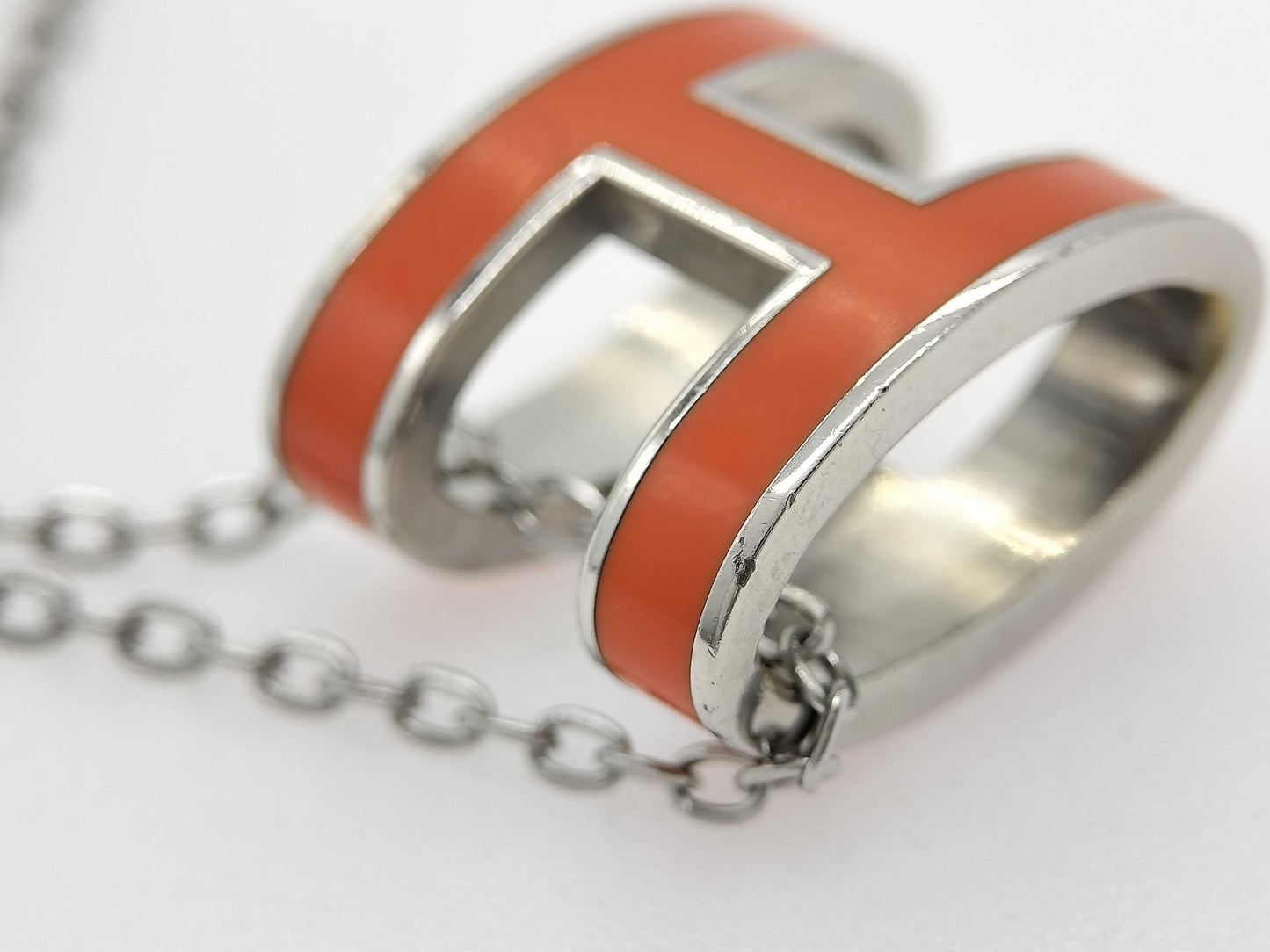 HERMES HERMES Pop Ash H Necklace Orange Silver Necklace