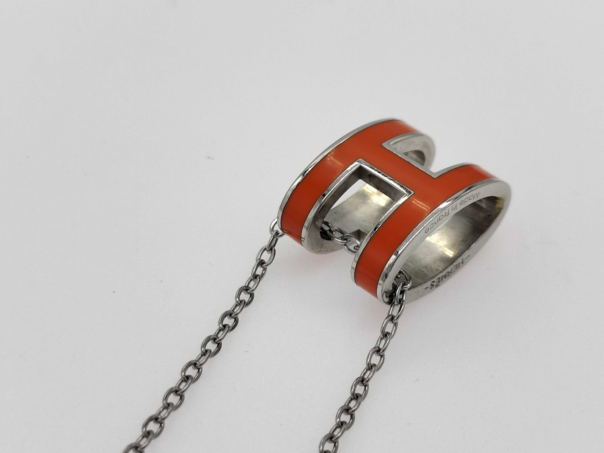 HERMES HERMES Pop Ash H Necklace Orange Silver Necklace
