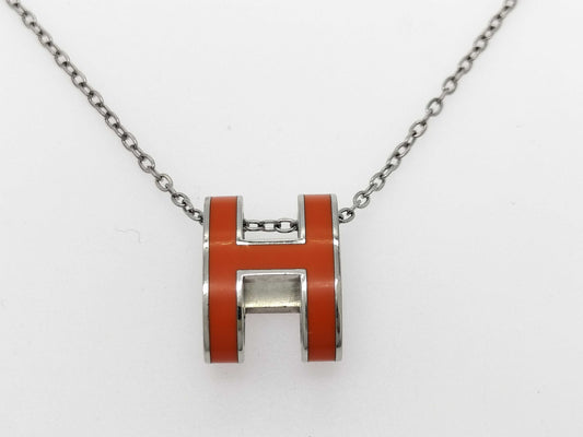 HERMES HERMES Pop Ash H Necklace Orange Silver Necklace
