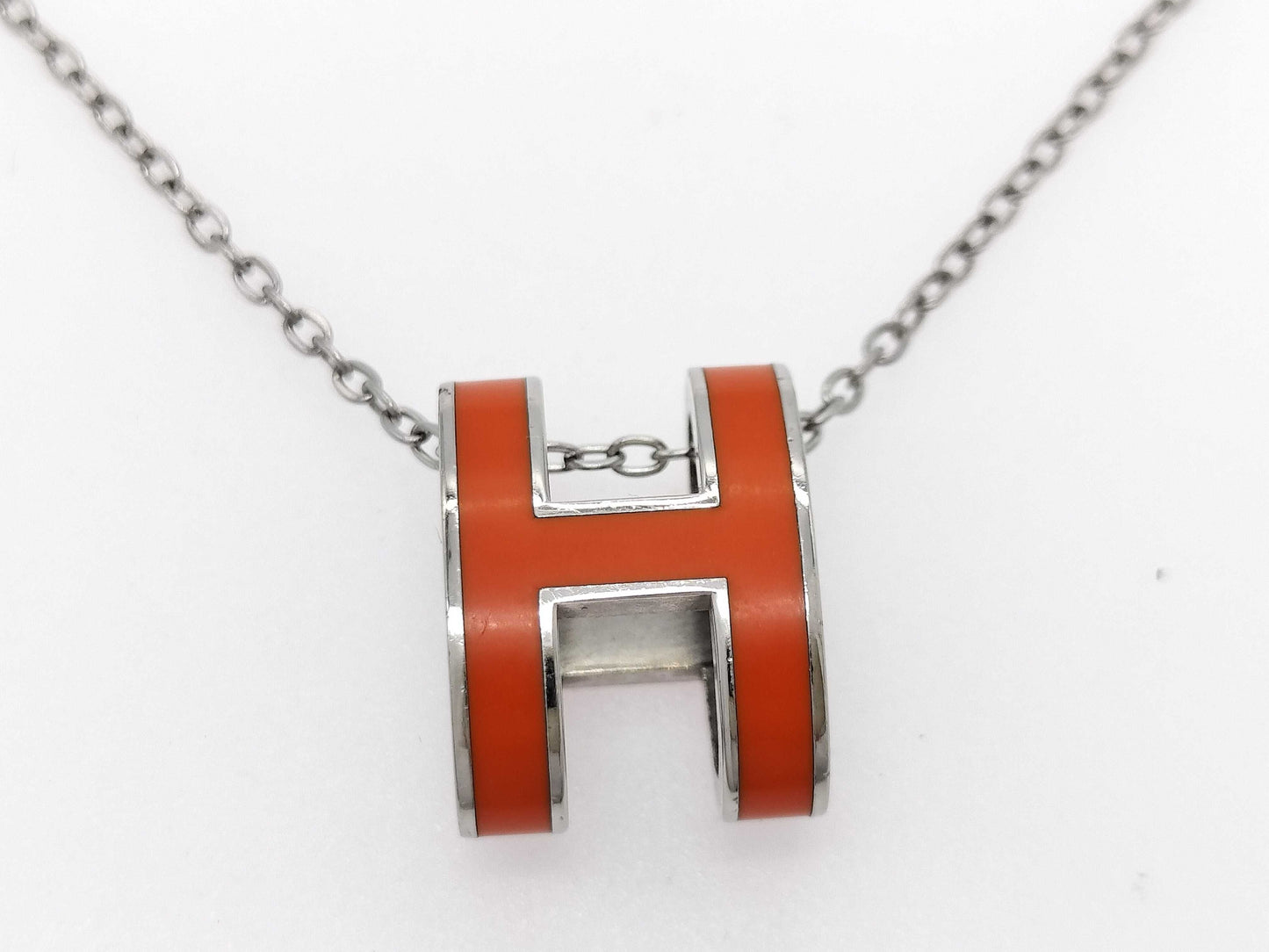 HERMES HERMES Pop Ash H Necklace Orange Silver Necklace
