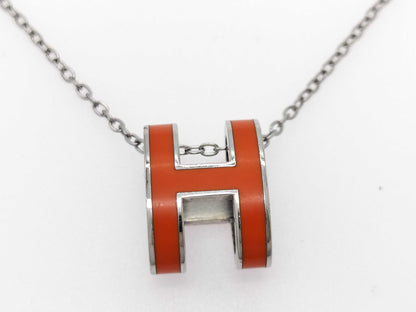 HERMES HERMES Pop Ash H Necklace Orange Silver Necklace