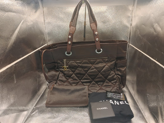 CHANEL Paris-Biarritz Tote Bag MM with Seal 11673931 Nylon Bordeaux with Certificate, Bag, and Coco Charm