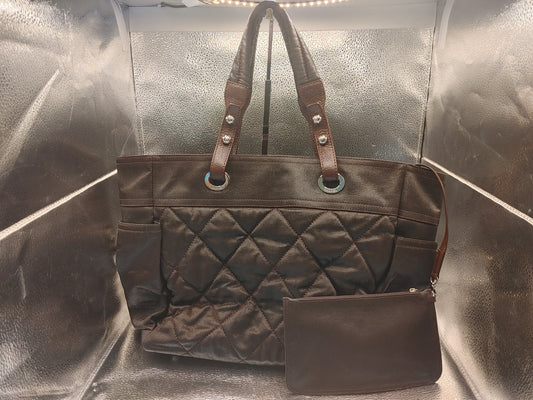 CHANEL Paris-Biarritz Tote Bag MM with Seal 11673931 Nylon Bordeaux with Certificate, Bag, and Coco Charm