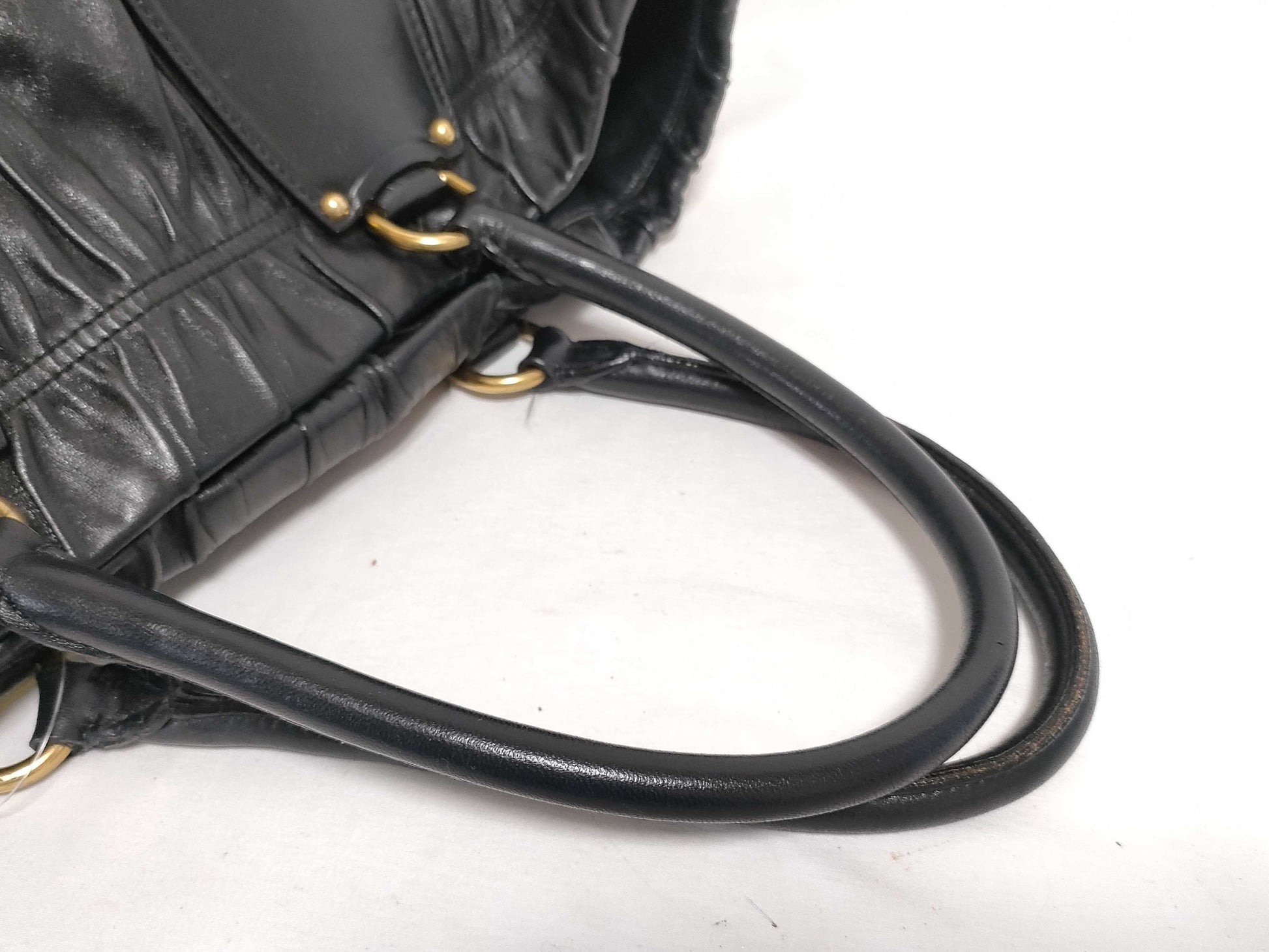 PRADA PRADA Gathered Leather Hand Tote Bag