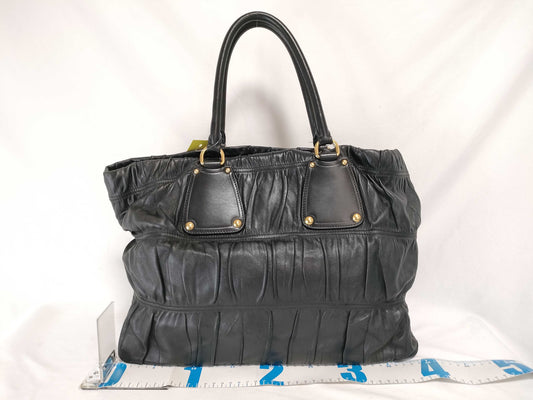 PRADA PRADA Gathered Leather Hand Tote Bag