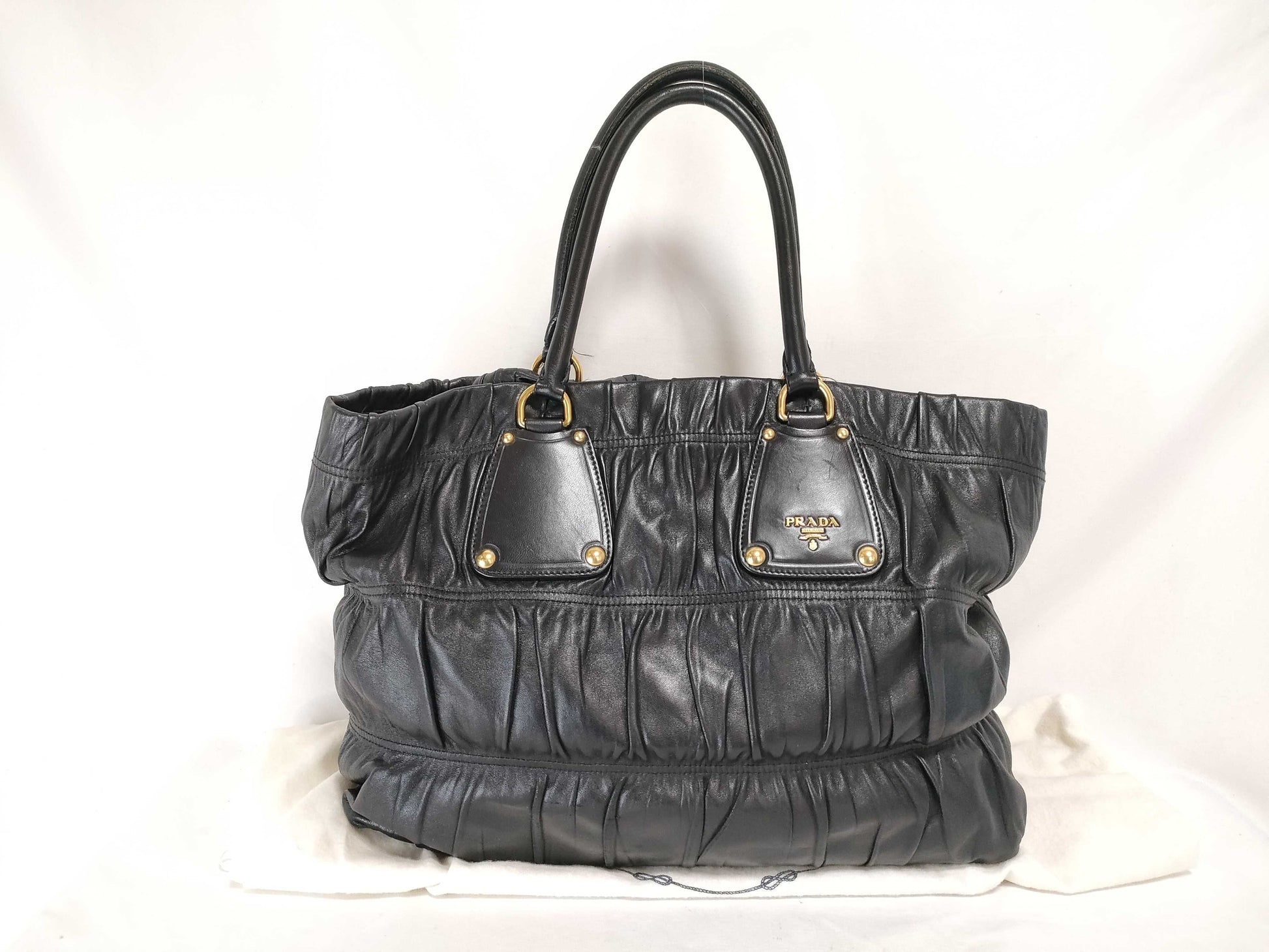 PRADA PRADA Gathered Leather Hand Tote Bag