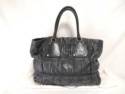 PRADA PRADA Gathered Leather Hand Tote Bag