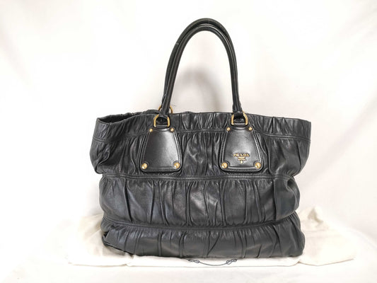 PRADA PRADA Gathered Leather Hand Tote Bag