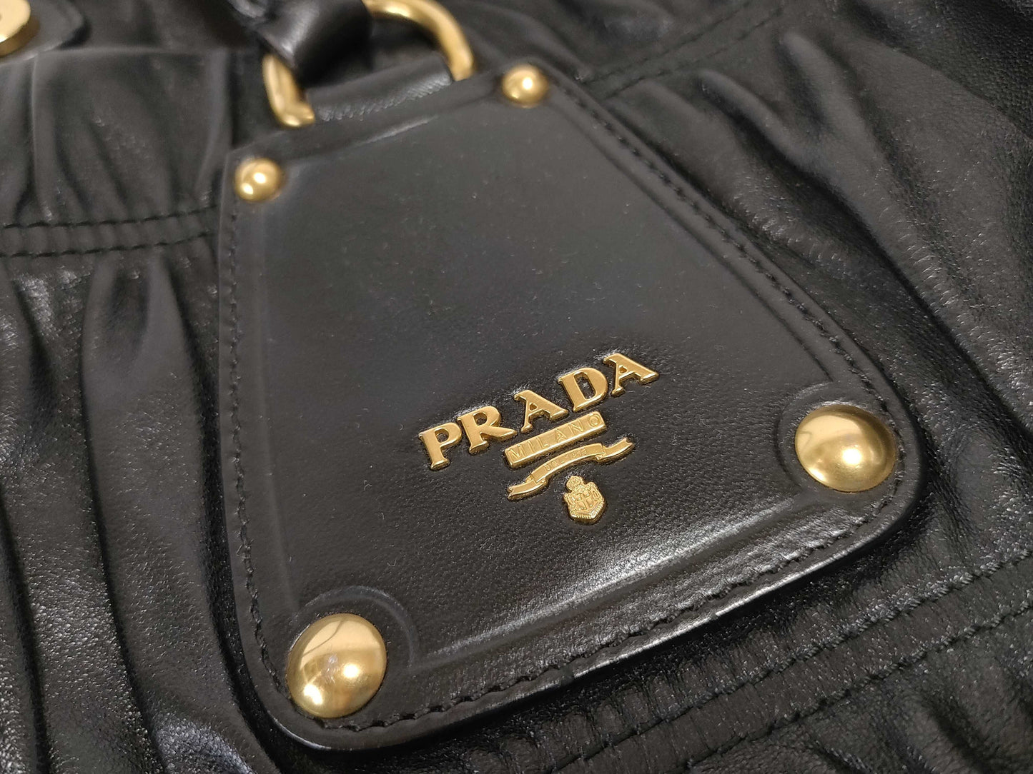 PRADA PRADA Gathered Leather Hand Tote Bag