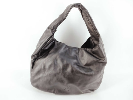 LOEWE Viento Anagram Leather One-Shoulder Bag Tote Bag with Tassel, Black